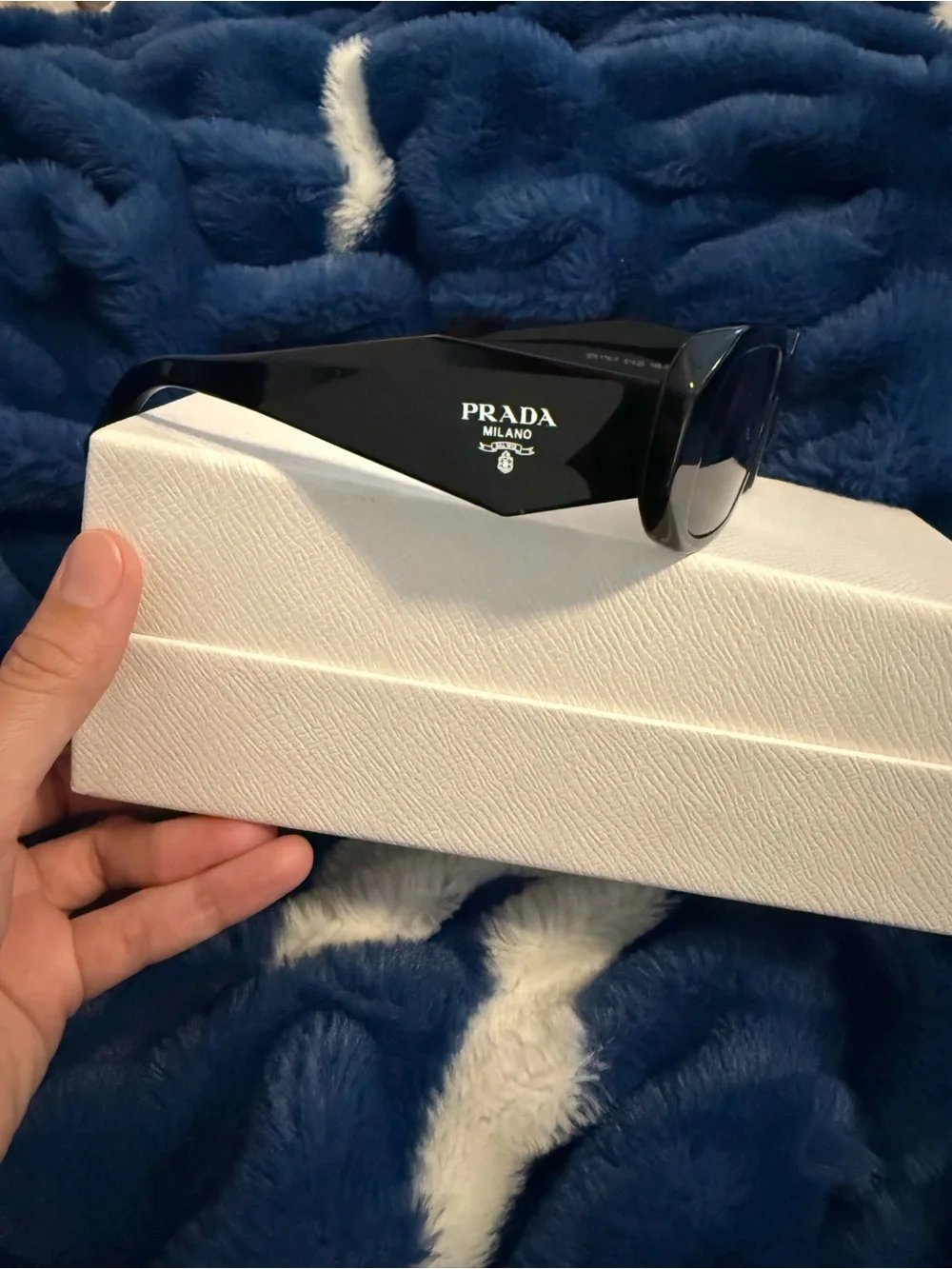 Prada Black Women's Rectangular Sunglasses with Dark Lenses